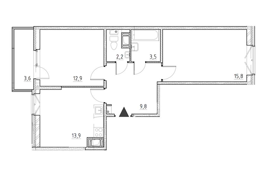 2-комнатная квартира 59.2 м², 4/12 эт., ЖК «Квартал Che»